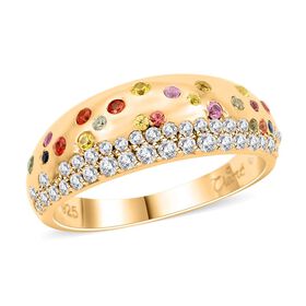 Clarte Sul Mare Kollektion- Mehrfarbig Saphir, Moissanit Ring 925 Silber Gelbes Gold (Größe 20.00) ca. 0.82 ct