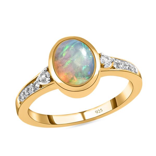 Nat&uuml;rlicher, &auml;thiopischer Opal und wei&szlig;er Zirkon-Ring, 925 Silber vergoldet  ca. 0,95 ct image number 4