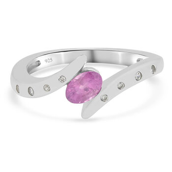 Ilakaka Rosa Saphir (Fissure gef&uuml;llt) und Zirkon Bypass Ring 925 Silber rhodiniert (Gr&ouml;&szlig;e 16.00) ca. 0,74 ct