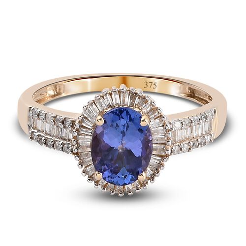AA Tansanit und Diamant Halo Ring 375 Gelbgold image number 0