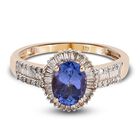 AA Tansanit und Diamant Halo-Ring, 375 Gelbgold (Größe 18.00) ca. 1,46 ct