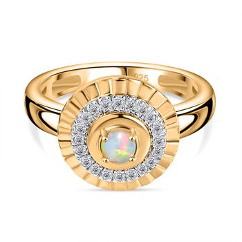 AA Nat&uuml;rlicher, &auml;thiopischer Welo Opal, Wei&szlig;er Zirkon Ring 925 Silber 750 Gelbgold Vermeil (Gr&ouml;&szlig;e 17.00) ca. 0,39 ct