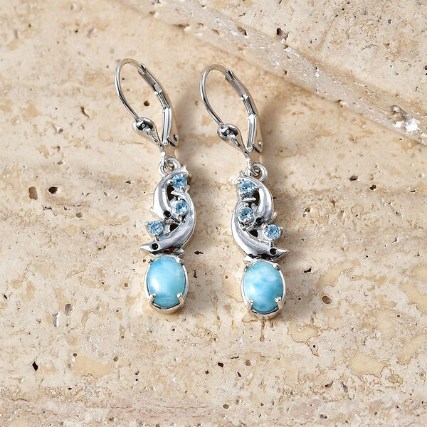 D'Joy Larimar, Himmelblauer Topas Ohrringe 925 Silber Rhodiniert ca. 2,34 ct. image number 1