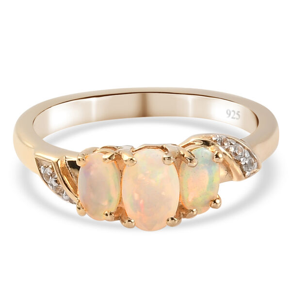 Natürlicher Äthiopischer Opal Opal und Zirkon 3 Stein Ring 925 Silber 585 Vergoldet image number 6