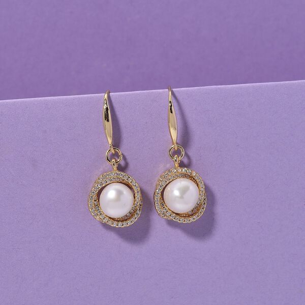 Weiße Süßwasser Perle, Weißer Zirkonia Ohrringe Nickelfreies Messing Standard 9.00 ct image number 1