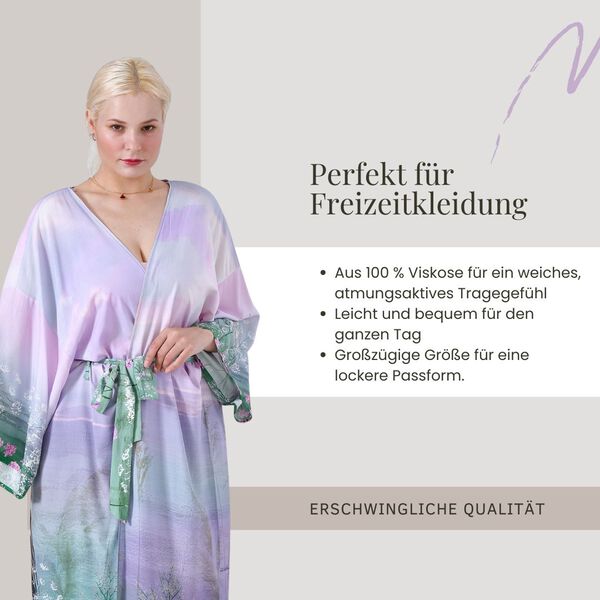 Kimono mit G&uuml;rtel, Baumbl&uuml;tenmuster, 128&times;78 cm, Fliedergr&uuml;n image number 3