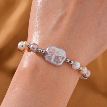 Mehrfarbige S&uuml;&szlig;wasser Perle Armband, flexibel, Messing