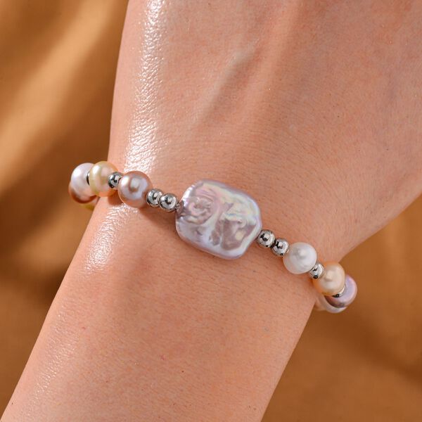Mehrfarbige S&uuml;&szlig;wasser Perle Armband, flexibel, Messing image number 1