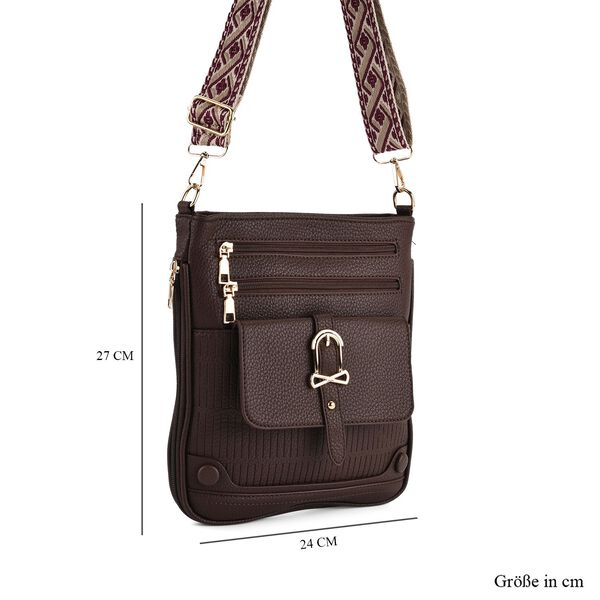 Elegante Umhängetasche aus feinem Lederimitat mit Mehrfachfächern, 24x27 cm, Cognacbraun image number 8