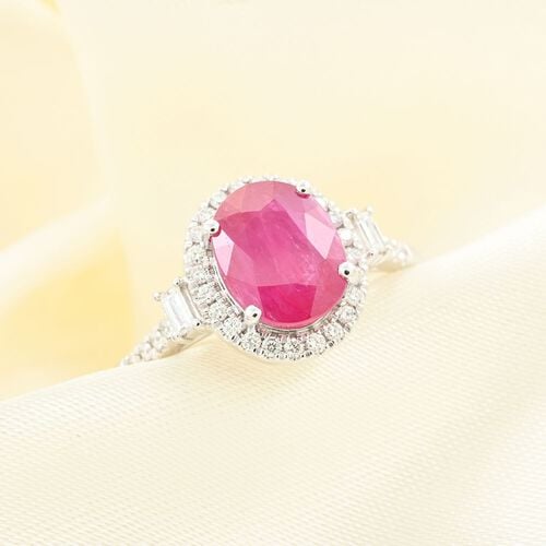 Rhapsody AAAA Natürlicher Mosambik-Rubin, Weißer Diamant Ring 950 Platin (Größe 17.00) ca. 2,49 ct image number 1