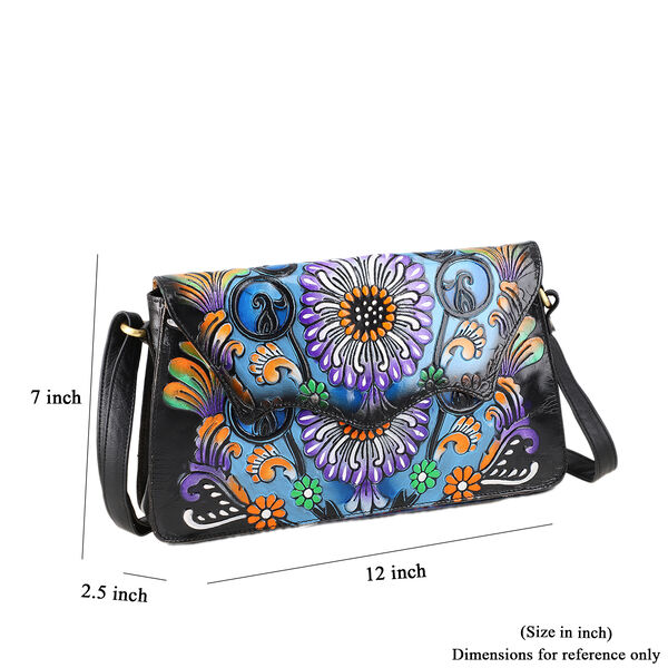 SUKRITI handbemalte Echtleder Tasche mit Pr&auml;gung 32 x 6 x 19 cm, Schwarz image number 10