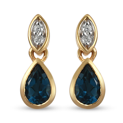 London Blau Topas und Zirkon Ohrhänger 925 Silber vergoldet ca. 1,11 ct  image number 0