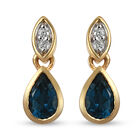 London Blau Topas und Zirkon Ohrringe 925 Silber vergoldet ca. 1,11 ct