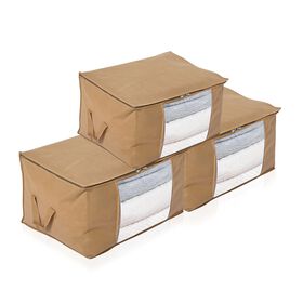Aufbewahrungsboxen Set aus 3, Sichtfenster, 60 x 30 x 45 cm, Beige