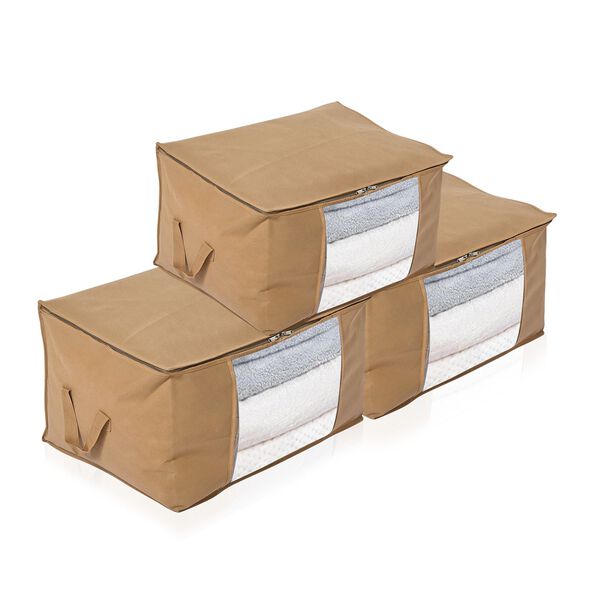Aufbewahrungsboxen Set aus 3, Sichtfenster, 60 x 30 x 45 cm, Beige image number 0