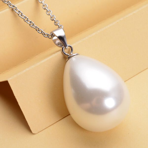 Wei&szlig;er Muschelkernperlen-Anh&auml;nger mit Kette, 925 Silber rhodiniert und Edelstahl image number 3