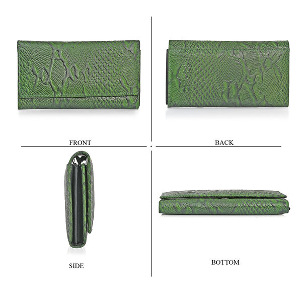 LA MAREY Geldb&ouml;rse aus Leder mit RFID Schutz und Python Pr&auml;gung, 18,4 x 10,2 cm, Gr&uuml;n image number 7