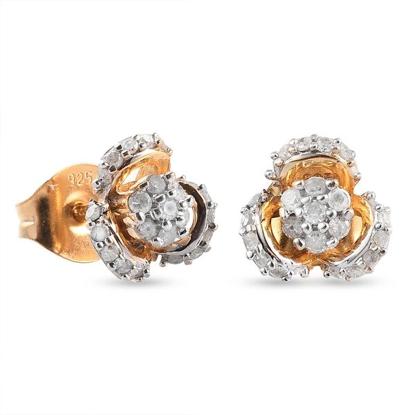 Florale Diamant-Ohrstecker in Silber image number 4