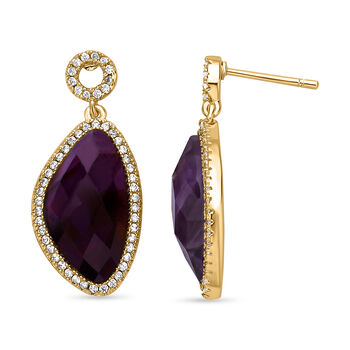 Afrikanischer Amethyst, Wei&szlig;e Zirkonia Ohrringe, ca. 13.00 ct