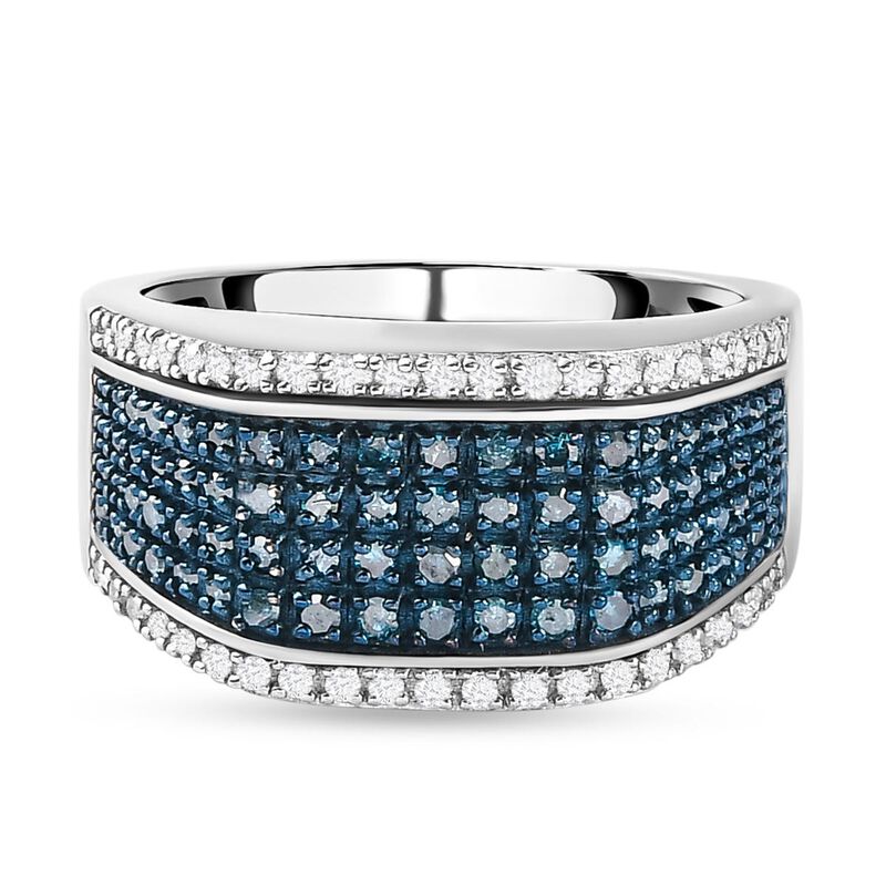 Blauer und weißer Diamant-Cluster-Ring, 925 Silber platiniert, 0,75 ct. image number 0