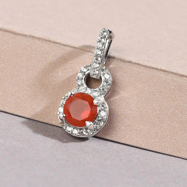 Mexikanischer Kirschfeuer-Opal und Zirkon-Anh&auml;nger in Silber image number 3