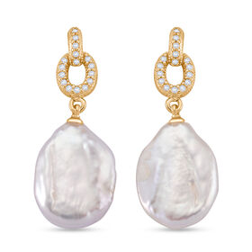 Weiße Keshi Perle, Weißer Zirkonia Ohrringe Nickelfreies Messing Standard