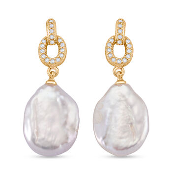 Wei&szlig;e Keshi Perle, Wei&szlig;er Zirkonia Ohrringe Nickelfreies Messing, Goldfarben