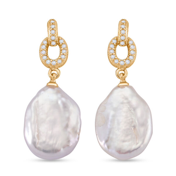 Wei&szlig;e Keshi Perle, Wei&szlig;er Zirkonia Ohrringe Nickelfreies Messing, Goldfarben