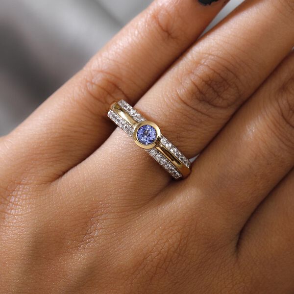 Tansanit und Zirkon Ring 925 Silber vergoldet  ca. 0,96 ct image number 3