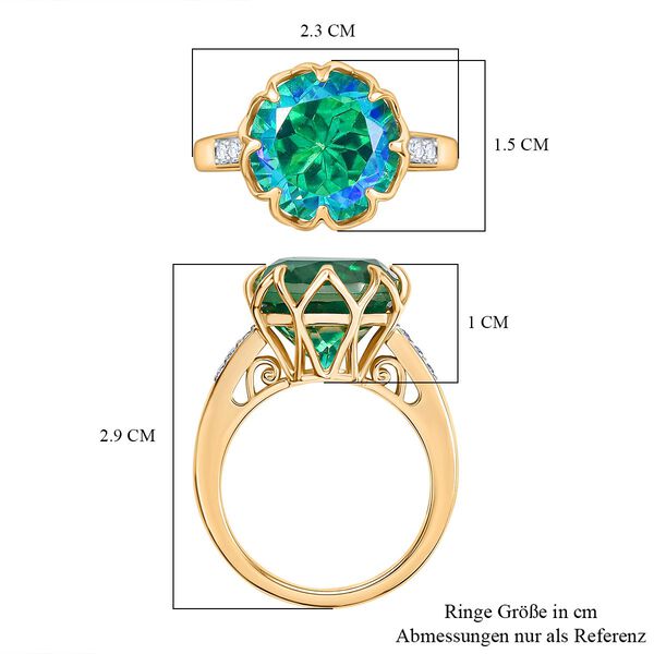 D joy Pfau Quarz Triplette, Wei&szlig;er Zirkon Ring 925 Silber 750 Gelb Vergoldet (Gr&ouml;&szlig;e 20.00) ca. 7.51 ct image number 6