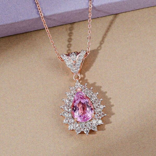 AA Martha Rocha Kunzit und weißer Zirkon Halo- Anhänger mit Kette image number 2