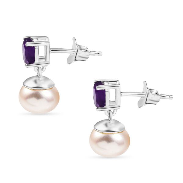 Süßwasser Perle und afrikanische Amethyst Ohrringe image number 4