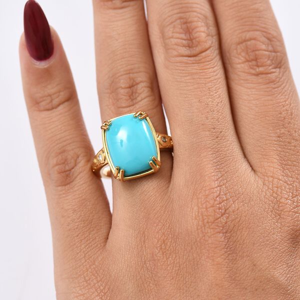 D'Joy AA Sleeping Beauty Türkis, Weißer Diamant Ring 925 Silber 750 Gelbgold Vermeil (Größe 18.00) ca. 7.06 ct image number 2