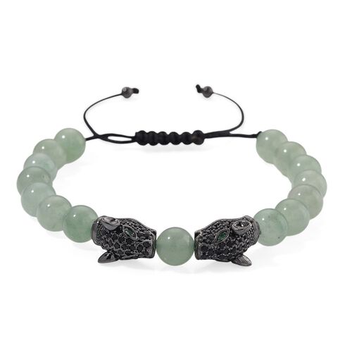 Grüner Aventurin, Schwarzer Zirkonia Armband, Flexibles, Messing Schwarzes Rhodium image number 0