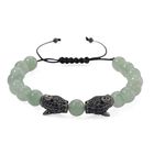 Grüner Aventurin, Schwarzer Zirkonia Armband, Flexibles, Messing Schwarzes Rhodium
