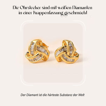 Liebesknoten wei&szlig;e Diamant-Ohrstecker, 925 Silber vergoldet - 0,25 ct.