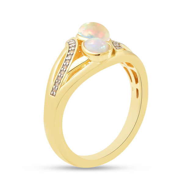 Nat&uuml;rlicher &Auml;thiopischer Opal und Zirkon Ring 925 Silber Gelbgold Vergoldet image number 4