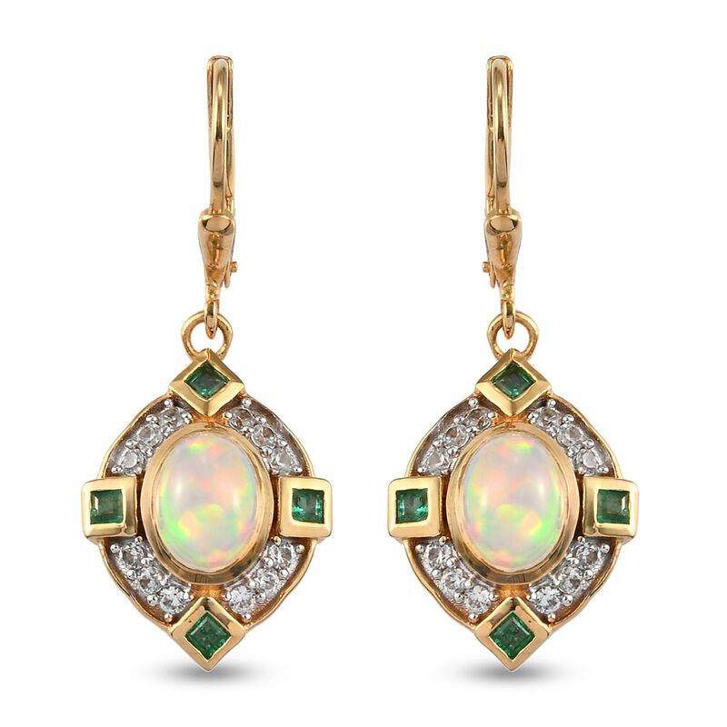 Äthiopischer Opal, Smaragd und Zirkon Ohrhänger in Silber image number 0
