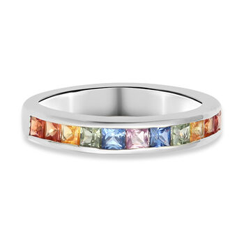 Regenbogen-Saphir Half Eternity Band-Ring, 925 Silber platiniert (Gr&ouml;&szlig;e 21.00) ca. 1,03 ct