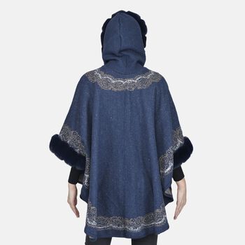 TAMSY - Designer Kunstfell Ruana, Blau