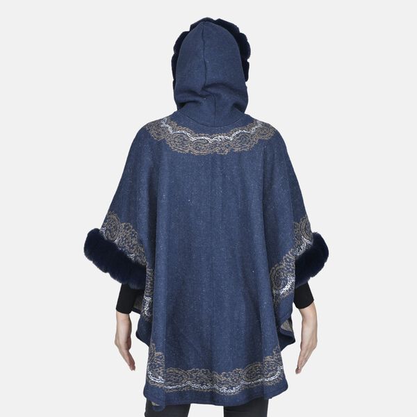 TAMSY - Designer Kunstfell Ruana, Blau image number 2