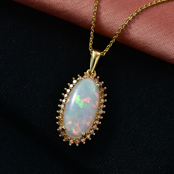LUXURIANT AAA nat&uuml;rlicher, &auml;thiopischer Welo Opal und Labor roter Diamant Anh&auml;nger mit 50cm Kette - 3,98 ct. image number 1