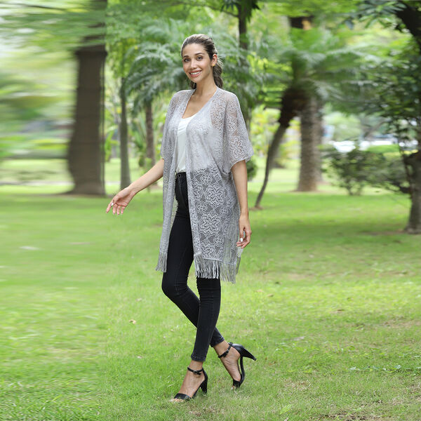 JOVIE Spitze Cardigan mit Quaste, Einheitsgr&ouml;&szlig;e, grau image number 2