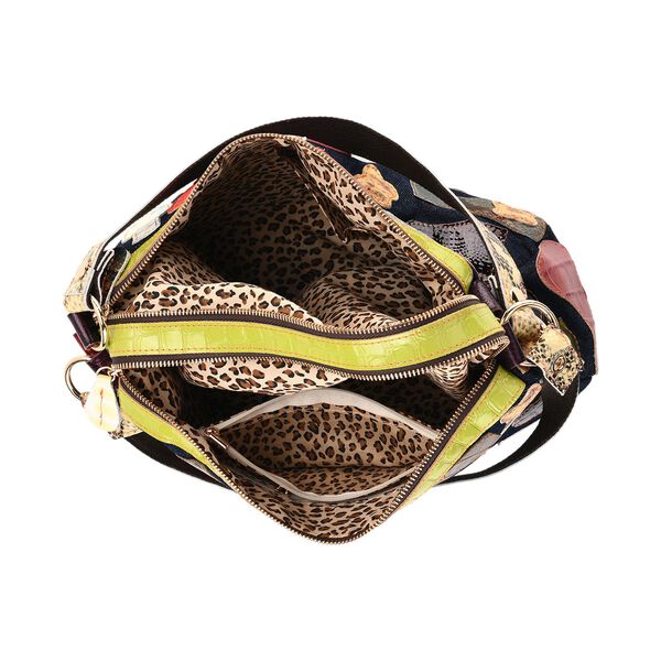 "Chaos by Elsie Genuine Leather shoulder Bag with RFID Color:blue Size:35*12*22cm           Wall: Genuine Leather Lining: Polyester                Exterior:zipped-2, Interior:zipped-2, slip-2   with 1 Long strap:120cm                               " image number 5