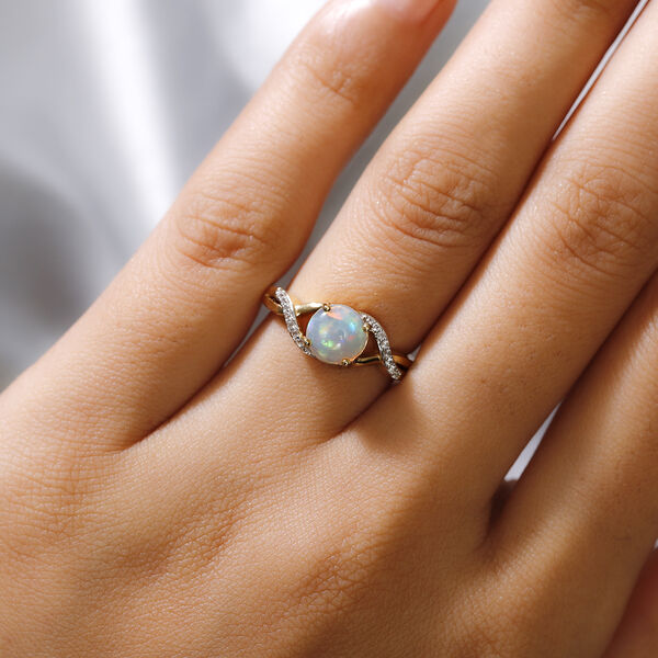 Nat&uuml;rlicher &Auml;thiopischer Opal und Zirkon Ring 925 Silber vergoldet  ca. 1,08 ct image number 3