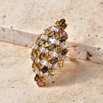 D'Joy AA Mehrfarbig-Turmalin Ring 925 Silber 750 Gelbgold vermeil (Gr&ouml;&szlig;e 18.00) ca. 10,02 ct