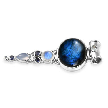 Sajen Silber-Labradorit, Regenbogen Mondstein Anh&auml;nger 925 Silber rhodiniert ca. 42.94 ct