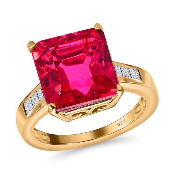 Magenta Rosa Triplet Quarz, wei&szlig;er Topas Ring, 925 Silber vergoldet (Gr&ouml;&szlig;e 17.00) ca. 6.23 ct image number 3