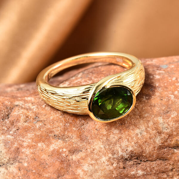 Nat&uuml;rlicher Chromdiopsid Solit&auml;r Ring 925 Silber Gelbgold-&Uuml;berzug  ca. 1,74 ct image number 1