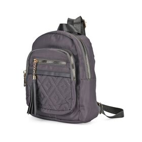 Moderner Kunstleder Rucksack in Steppoptik mit RFID-Schutz, Grau